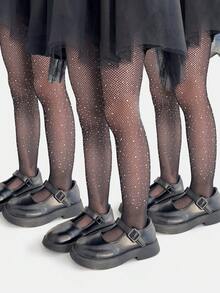 1/2/3双装女童彩色钻石纹渔网袜，时尚透气舒适百搭休闲袜，适合日常穿着、度假、派对、搭配公主裙，春夏皆宜。 - 黑色 - 查看 10