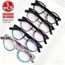 5 Pairs Of Men's And Women's Reading Glasses, Multi-Color/Gradient/Retro/Round Glasses, With A Degree Of+1.5~+4.0, Can Read Newspapers, Check Phones, And Read Small Words Clearly. One Set Can Handle Daily Replacement And Multi Scenario Use, With Excellent Cost Performance! - 彩色 - 查看 14