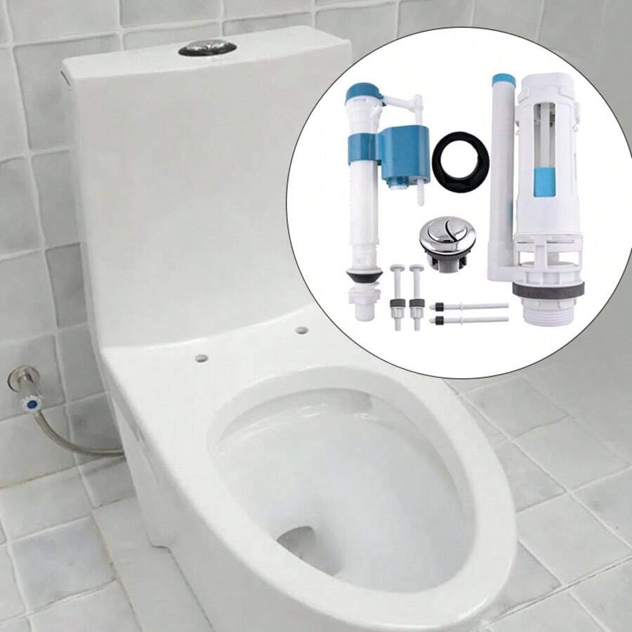 24 Split High Pressure Universal Toilet Cistern Repair Kit | Dual Push Flush System Complete Valve & Button Set | Bathroom Accessories UK Fast Delivery - White - View 1