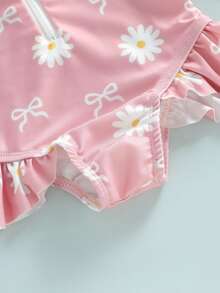 Baby Girl Swimsuit Long Sleeve One Piece Swimsuit Romper With Hat Baby Girl Bathing Suit Infant Beach Rash Guard - 粉色 - 查看 6