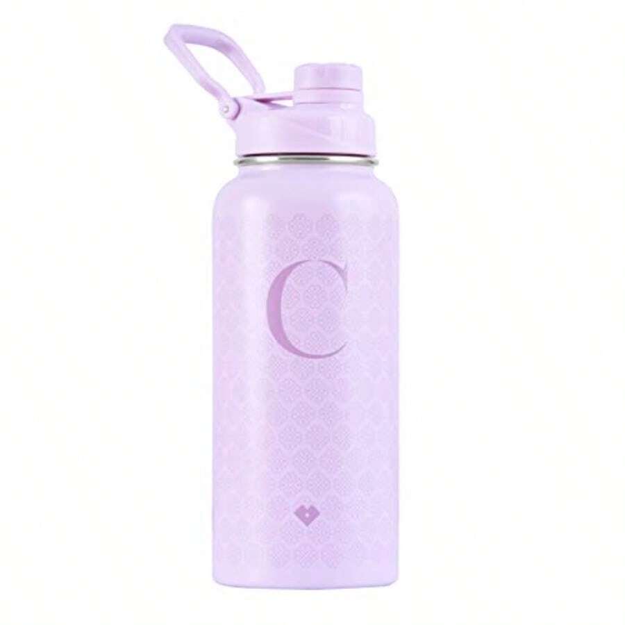 XGHLuckyLy Termo de Acero Inoxidable con Inicia 1 Litro Doble Aiamiento Térmico y Tapa ermé Antigoteo Bota de Agua Motivacional ideal co alos para Mujer y Mamá Moo Terry Letra C - Letra C Lila - Ver 1