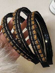 1pc Korean Style Ins Golden Chain Decor Braided Headband, Elegant High-End Fashion Commuting Hair Hoop, Women Graceful Hair Accessory ,Hair Band ,Diadema - Multicolor - View 4