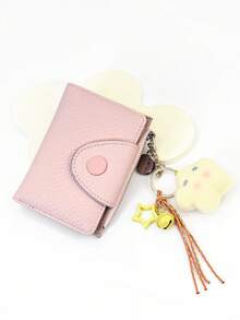2026 New Kids Hanging Purse Wallet, Candy Color Contrast Patchwork Compact Snap Closure Multi-Function Wallet Card Holder Coin Purse - Pink - View 4