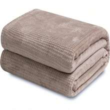 Oversized King Fleece Blanket 120x120 Inches, Seamless Soft Cozy 3D Jacquard Flannel Blanket 10'x10' Extra Large For Bed, Sofa, Couch, Travel & Camping, California King Throw, Purple - Wave CT21NV - 淡駱駝 - 華夫餅 - 查看 3
