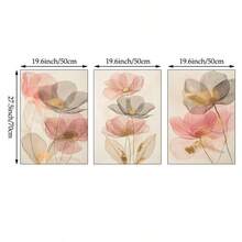 三联花卉墙画，金色箔片粉色和灰色花卉帆布画 | 现代植物装饰，适用于卧室、客厅或办公室，抽象植物海报，送她的礼物，不含框 - 彩色 - 查看 9