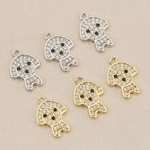 3 个 DIY 小狗吊坠饰品，微镶锆石，18K 镀金，可爱动物半成品配件