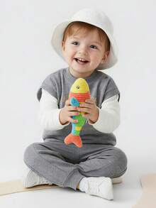 mini bala 2pcs Kids Sweatshirt & Pants Set, Unisex, Soft Cotton Blend, Slim Fit, Spring 2026 Collection - Medium Gray - View 5