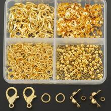 520pcs/Box Jewelry Connector Set Includes 40pcs Lobster Clasps, 80pcs Bead Caps, 200pcs Jump Rings, And 200pcs Spacer Beads
