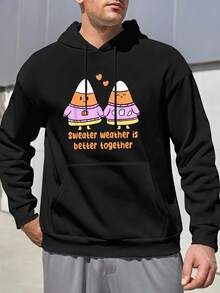 Sudadera con diseño divertido "El clima de suéter es mejor juntos" - Camiseta con capucha de manga larga, adecuada para uso diario casual, sudadera de otoño e invierno - Negro - Ver 6