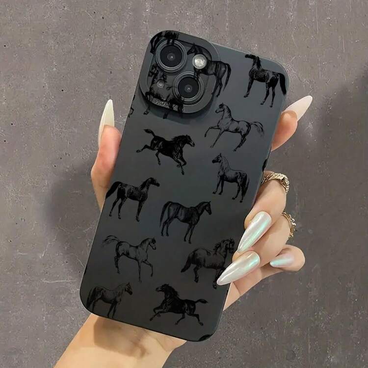 Black Horse Pattern Phone Case Compatible With IPhone 17 Air 16 15 14 13 12 11 Pro Max 14 15 16 Plus XS XR X 8 7 SE2, Soft Shockproof Protective Cover - Multicolor - View 6