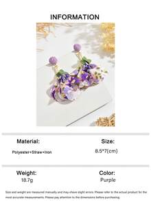 1 Đôi bông tai tua rua bằng vải raffia họa tiết hoa thanh lịch, kiểu dáng cao cấp, ngọt ngào, dễ thương, màu tím, chất liệu raffia, thích hợp cho phụ nữ đeo hàng ngày, đi nghỉ mát và dự tiệc. - Màu tím - Xem 5