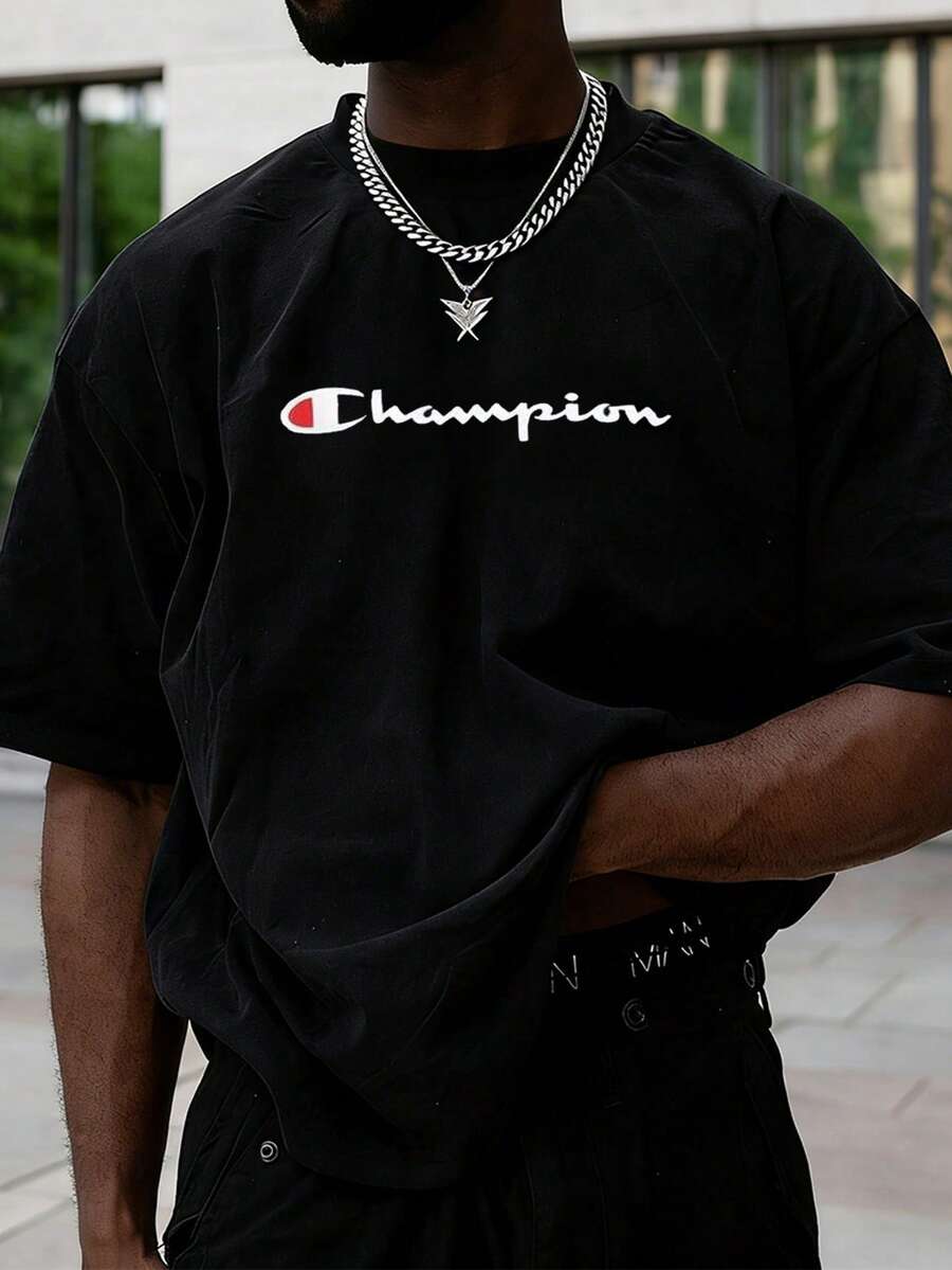 Orcacoatings Letter Logo Graphic Tees Men - Classic Brand Emblem Print Tee, 100% Cotton Oversized Casual Short Sleeve Shirt, Retro Sportswear Inspired Apparel For Street Style & Daily Casual Wear,Valentine's Day Mens Clothes,New Year's Gift For Men - 黑色 - 查看 1