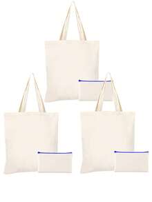 2pcs/Set, Large Capacity Lightweight Blank Tote Bag & Zipper Pouch Combo Set, Suitable For DIY Cross-Stitch, Embroidery, Painting, Heat Transfer Printing, Multi-Purpose Shopping Bag, Book Bag, Stationery Organizer, Ideal For School, Party, Gym, Camping, Holiday Celebrations, Gifts - Multicolor - View 45