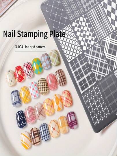 1pc Plaid Pattern Steel Nail Art Stamping Plate, Brand New French Manicure Stamping Tool. This Grid Pattern Template Stamping Tool Has Fine Lines, No Easy Smudging, And Is Reusable, Recommended For DIY Manicure Beginners. Suitable For Home, Nail Salons, And Nail Artists.