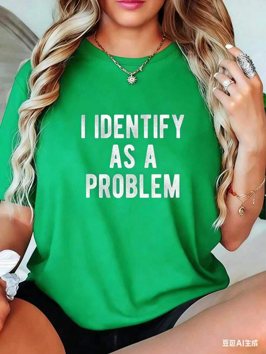 % Cotton I Identify As A Problem Funny Humor Joke Sarcastic Quote-Shirt Comfortable Cotton Short Sleeve-Shirt For Men And Women - 綠色 - 查看 1