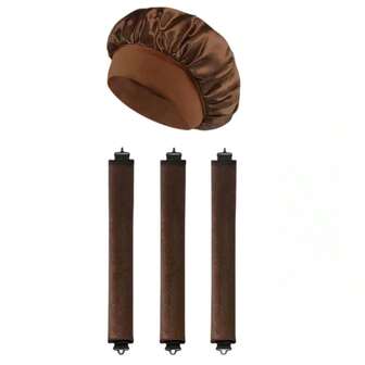 Set de 4 piezas para rizar el cabello: 1 pieza Gorro con visera de satén + 3 piezas Rizadores de cabello sin calor. Gorro de dormir/gorro de ducha clásico de unicolor, elástico y suave, de material similar al satén, accesorios de cabello unisex. Peinado protector, crea ondas durante la noche, apto para todo tipo de cabello, temporada de vuelta al colegio