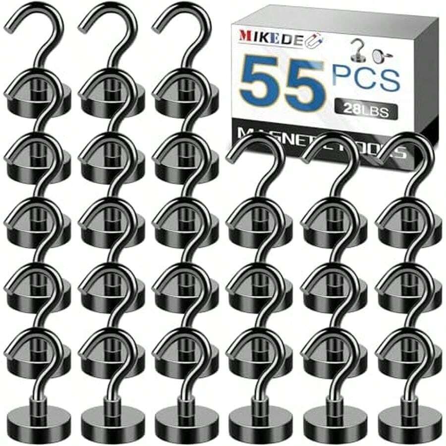 MIKEDE Magnetic Hooks 15Pack 28lbs+ Magnet Hook 2025 Cruise Cabin Ship Essentials Heavy Duty Strong Magnets Refrigerator Fridge Hanging For Classroom Beach Vacation Kitchen Grills Home - 28lbs-55pcs-black - View 1