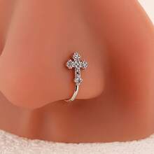 إكسسوار أنف أنيق وبسيط على شكل حرف U مرصع بالراين كروس للنساء، إكسسوار أنف عالي الجودة وخالي من الثقب - متعدد الألوان - مشاهدة 3