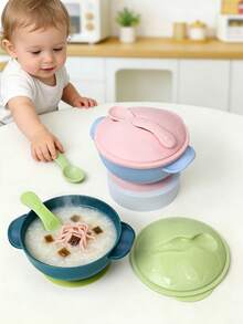 KUNT 1 pieza Conjunto de tazón de silicona para bebé con 3 en 1 con pajita, apto para alimentar sopa y comida complementaria