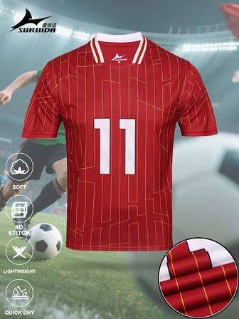 SURUIDA 1 件男士男友风格足球运动短袖上衣，英超联赛利物浦 11 号球衣，舒适足球运动衫，适合团队比赛和休闲运动