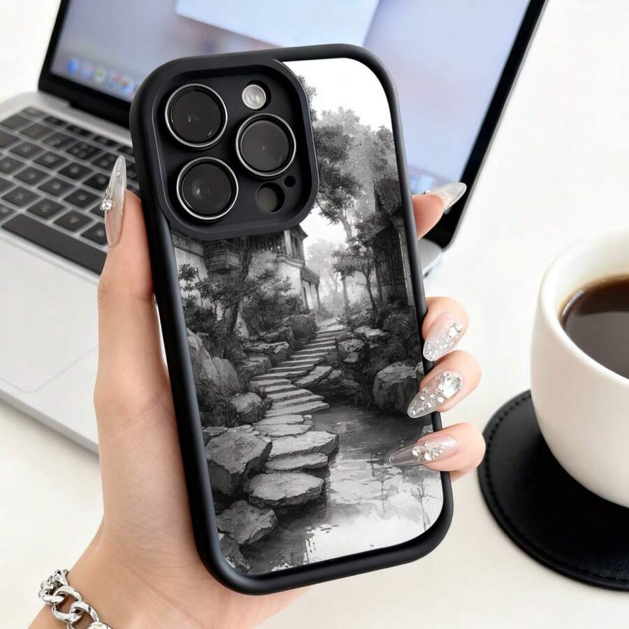 Funda de teléfono de moda, compatible con varios modelos de , y , funda de teléfono con diseño de camino de jardín en blanco y negro para modelos de , y , protector de teléfono, funda de pareja, regalo para novio o novia, presente de vacaciones, este es un regalo popular para amigos o socios, adecuado para ocasiones de negocios. Duradera, resistente a las manchas y a las huellas dactilares, esta nueva funda para teléfono de hombres y mujeres es un gran regalo. - Burdeos - Ver 1