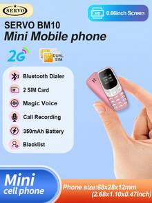 SERVO BM10 2G GSM迷你手机，双卡双待，0.66英寸屏幕，来电黑名单，闹钟，小巧实用手机 - 橘色 - 查看 1
