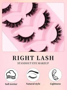 5对猫眼卡通假睫毛，仿貂毛假睫毛，加长双层睫毛，3D自然纤长假睫毛，外眼角加长设计，打造逼真凌乱的妆效，夏季旅行必备，海滩度假，露营旅行，方便携带 - 黑色 - 查看 10