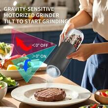 1pc Electric Salt And Pepper Grinder, Gravity Sensing Automatic Salt And Pepper Mill, Battery Operated (Batteries Not Included), Visible Capacity Container, Suitable For Outdoor BBQ, Home Kitchen, Restaurant, Party - Multicolor - View 8