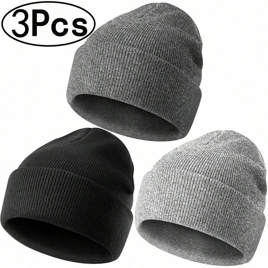 Men's Knit Beanie, Double Layer Warm Knit Hat, Folded Brim Loose Fit Brimless Hat, Suitable For Cold Weather, Men's Knit Hat, Autumn/Winter Knit Cap - A - View 1