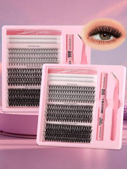 320pcs Cluster False Eyelashes, Single Eyelash Extension, D-Curl, 5-16mm DIY Eyelash Clusters, Waterproof False Eyelashes, Super Thick, Comes With Eyelash Glue And Tweezers, 3D Eyelashes, Russian Thick Eyelashes