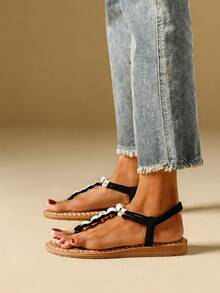 Bohemian Style Comfortable Flat-Bottomed Water-Crystal Sandals - Black - View 4