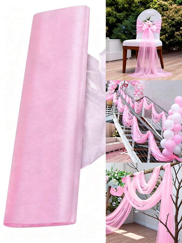 1 pieza 20 metros de tela de organza rosa, decoración para bodas y fiestas, suministros para bodas, banners de boda, decoraciones para respaldos de sillas, banderas de mesa, banderas de malla para mesa, decoraciones para fiestas de cumpleaños, hilo para empaquetar regalos, decoración central para mesa de comedor, hilo para empaquetar flores, decoraciones para fiestas, decoración para baby shower, tela para decorar puertas y escaleras de boda, Día de San Valentín