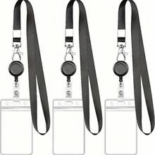 1pc 2026 New Retractable Lanyard ID Card Holder With PVC Card Sleeve Swivel Clip - 360° Rotating Clasp, Essential For Teachers, Office Workers And Students Back To School Season - A - View 2