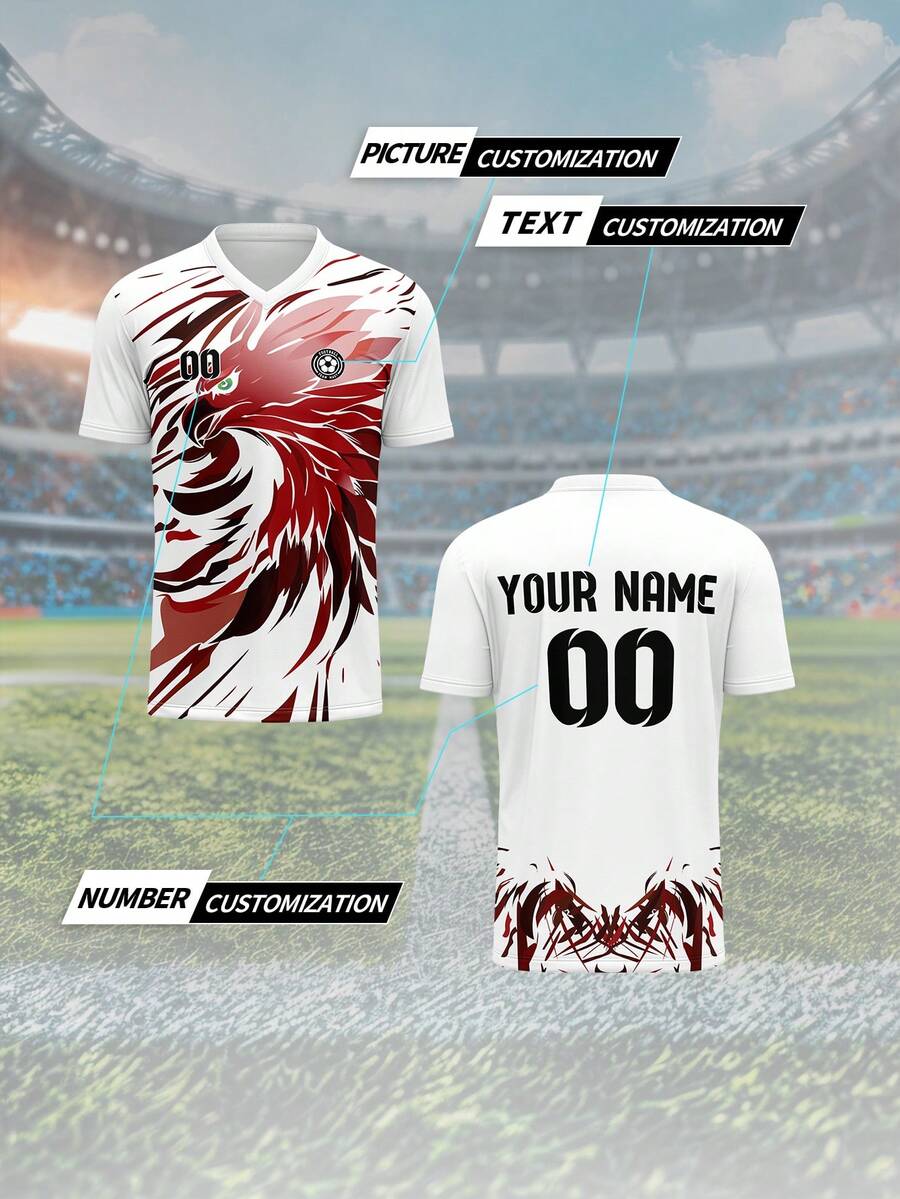 Tricou personalizat, tricou de fotbal pentru bărbați, dintr-o singură bucată, cu guler în V, pentru antrenament de echipă sportivă, personalizabil față și spate cu nume, număr, logo, potrivit pentru evenimente în campus, uniforme de echipă, casual, petrecere, croială confortabilă, potrivit pentru sporturi de agrement, antrenament, primăvară/vară/toamnă, modern, minimalist, personalizat - Multicolor - Vizualizare 1