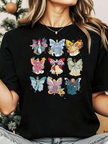 Camiseta vintage de cóctel de princesas de , grupo de mariposas, linda camiseta de Aurora, , Bella, Tiana, camiseta familiar a juego de land - Negro - Ver 6