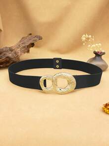 Women's Elastic Waistband Plus Size Belt Retro Minimalist Dress Belt Versatile Black & Blue Women's Belt Metal Buckle Fashionable Women's Accessories Perfect For Holidays & Valentine's Day Gifts - A - View 13