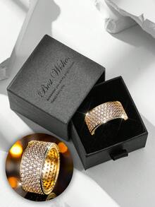 Luxury Gift Box Set, Dazzling Cubic Zirconia Rings, High-End Jewelry For Parties & Formal Events, Made Of Copper Alloy, Non-Fading & Hypoallergenic, Ideal Gift Choice - Gold - View 8