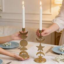 1 Set Gold/Black Metal Candle Holder/Stand With Star & Moon Pattern. Metal Ramadan Lantern. Nordic Retro Romantic Candle Holder, Suitable For Candlelight Dinner, Modern Home Decor, Dining Table, Coffee Table, Living Room Decor, Wedding Decor, Birthday & Graduation Gift. Also A Thoughtful Gift For Ramadan. - Multicolor - View 2