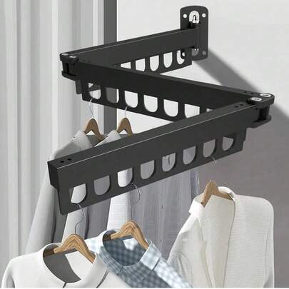 1pc Foldable Wall-Mounted Clothes Drying Rack, Balcony Foldable Laundry Hanger, Foldable No-Drill Clothes Rack, Aluminum Alloy Foldable Drying Rack, Retractable Clothes Hanger, Space-Saving Indoor/Outdoor Laundry Drying Rack