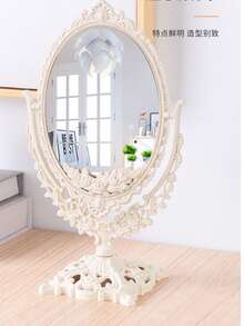 1 Stück tragbarer Vintage-Stil Schminkspiegel mit drehbarer Basis, geeignet für Zuhause, Wohnheim oder Studentennutzung. Dieser Schminkspiegel hat nicht nur ein modisches Aussehen, sondern auch praktische Funktionalität, praktisch für Ihre tägliche Pflege. - Aprikosenfarben - Übersicht 5