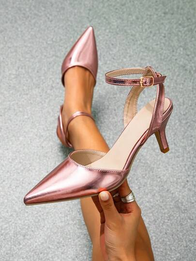 Pointed Toe Ankle Strap Hollow Out Sandals, Stiletto Heel Backless Dress Shoes, Versatile Elegant High Heels For Women