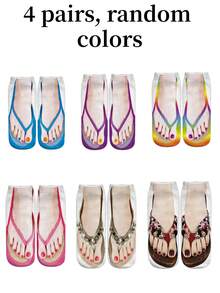 1/2/4双装3D人字拖袜，趣味新奇男女通用短袜，女士长筒袜 - 彩色 - 查看 13