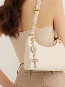 基督教护身符钥匙扣，饰有宗教之爱和水钻十字架，吊坠上点缀着圣母玛利亚、珍珠和钻石护身符 - 十字架钥匙扣、包包护身符、十字架吊坠、装饰钱包背包配件 - 均碼 - 查看 8