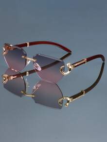 1pc Classic Modern Retro Simple Versatile Rimless Edged Square Fashion Glasses, Suitable For Women, Men, Punk, Party, Street Style, Bohemian - Multicolor - View 18