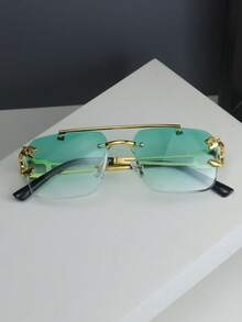 1 件男士时尚无框眼镜，金属豹纹设计，适合夏季海滩度假、户外、旅行返校，时尚学院风