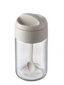 3个带一体式勺盖的密封玻璃调料罐 - 气密塑料调味罐，透明盖，适合家庭厨房，非常适合存放香草和香料 - 彩色 - 查看 10