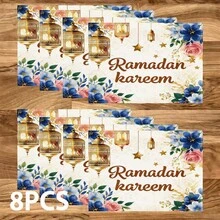 1/4/6/12 件套，斋月主题，亚麻餐桌垫，传统灯笼图案，可水洗印花餐垫，表面保护垫，节日厨房和家庭聚会的理想装饰 - 彩色 - 查看 13