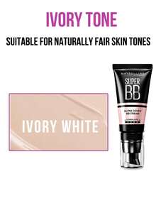 Maybelline Super BB Ultra Cover BB Cream #IVORY WHITE 30ML/1.01FL.OZ, One-Swipe Perfect Makeup with Cover Level+ High Coverage, Multi-Effect in One, Cream Texture with Four Key Essences, 3-Step Easy Application (Warm-Press-Pat) for Naturaling Sake Look, for. - 02象牙色 - 查看 5