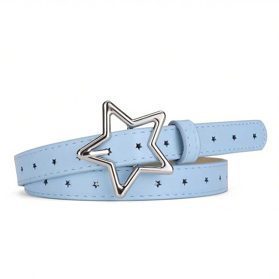 Five-Pointed Star Belt Fashion Candy Color Yellow Rose Red Black Red Korean Version Ins Versatile Commuting Style Simple Female Student Belt Matching Jeans - Màu xanh lam - Xem 1