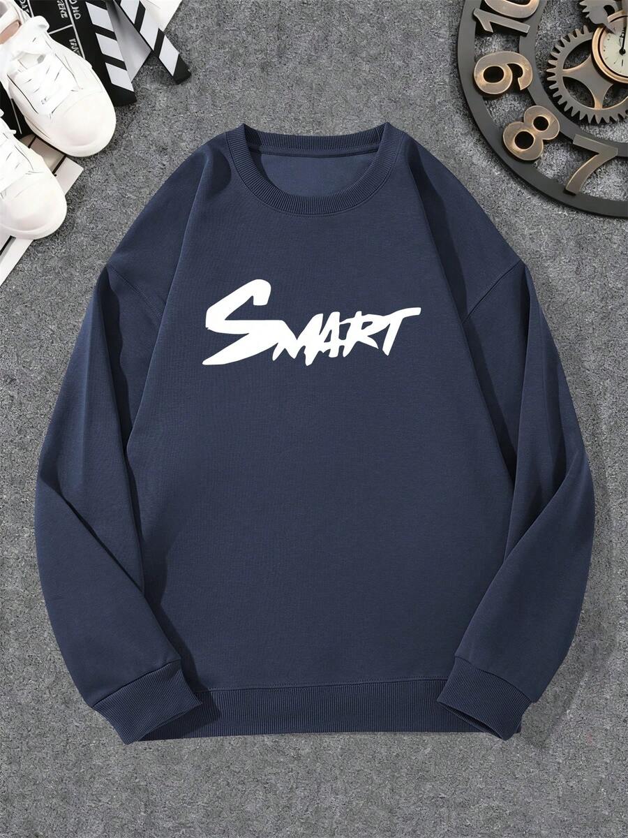 Men's SMART Pattern Crew Neck Casual Sweatshirt - Navy Blue - View 1